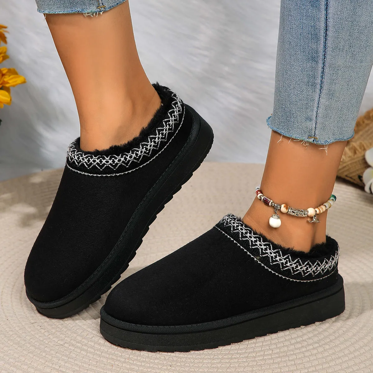 kamames Autumn And Winter New Lace National Fashion Snow Boots Large Size Ladies' Shoes Thickened Cotton-Padded Shoes