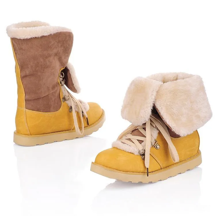Patchwork Lace Up Fur Lining Flat Martin Boots