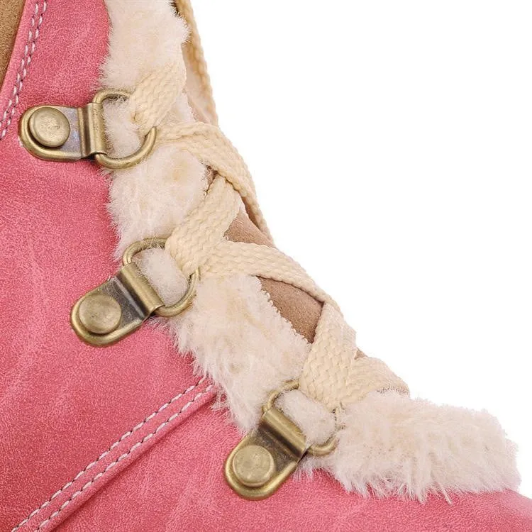 Patchwork Lace Up Fur Lining Flat Martin Boots