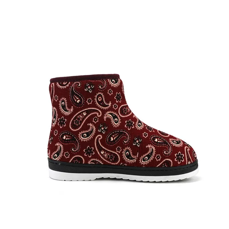 Women's Winter Floral Printed Short Snow Boots