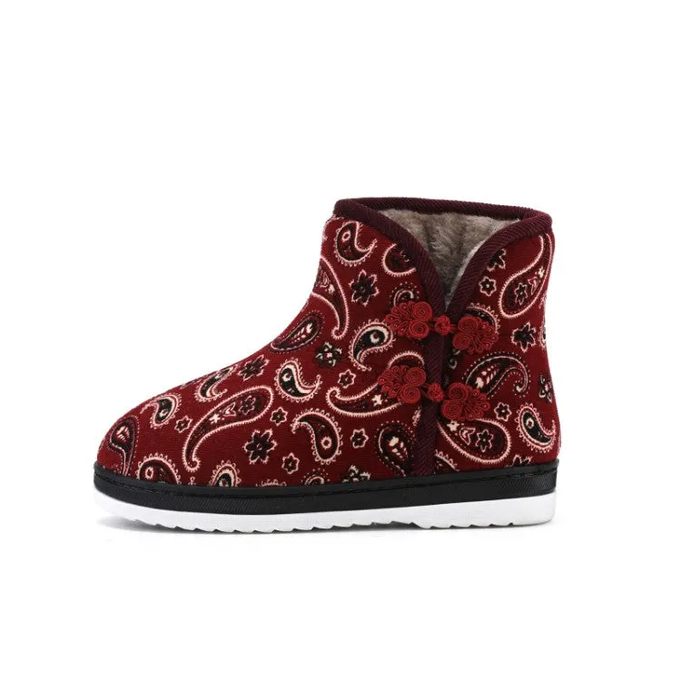 Women's Winter Floral Printed Short Snow Boots